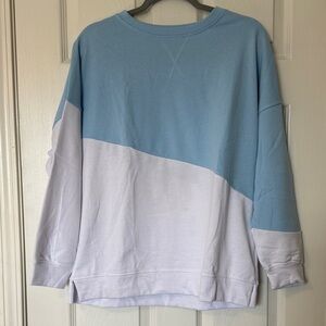 Amazon Light Blue & White Colorblock Crewneck Sweatshirt